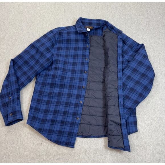 Thomas Dean Shirt Jacket Men L Blue Plaid Button Up Insulated Long Sleeve Casual - Picture 3 of 8